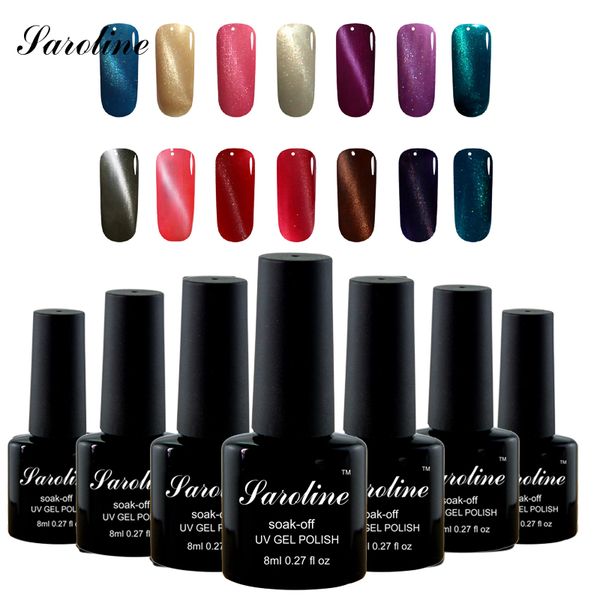 

wholesale- saroline shinny soak off lucky colors cats eye magnetic magnet 3d uv gel nail polish vernis semi permanent, Red;pink