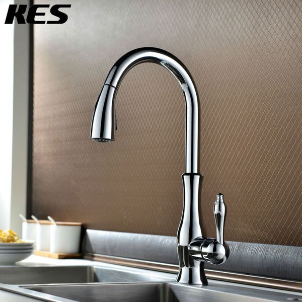 2019 Whole Kes Brass Singel Lever High Arc Pull Down Kitchen Faucet With Retractable Out Wand Swivel Spout Chrome L6915 From Yueji
