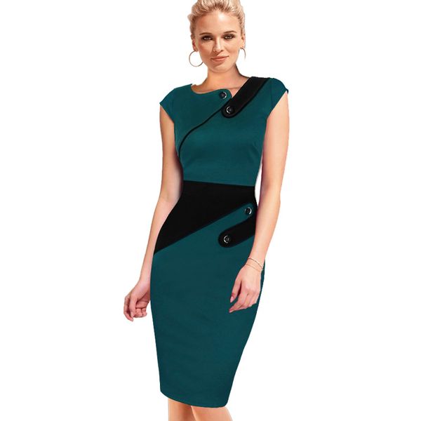 

new fashion womens vintage rockabilly elegant cap sleeve wear to work business casual tunic bodycon sheath pencil dress, Black;gray
