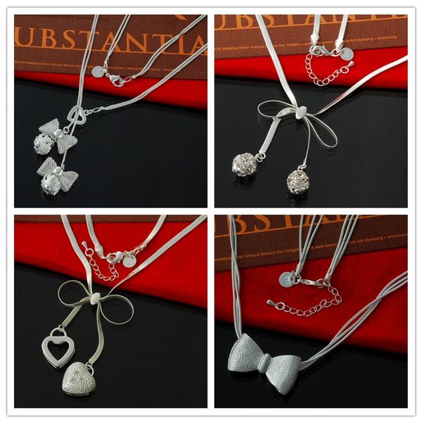 

factory direct wholesale 925 sterling silver three matte bowknot necklace fashion silver necklace for women girls