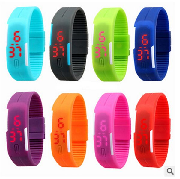 

waterproof soft led touch watch jelly candy silicone rubber digital screen bracelet watches men women sports wristwatch, Slivery;brown
