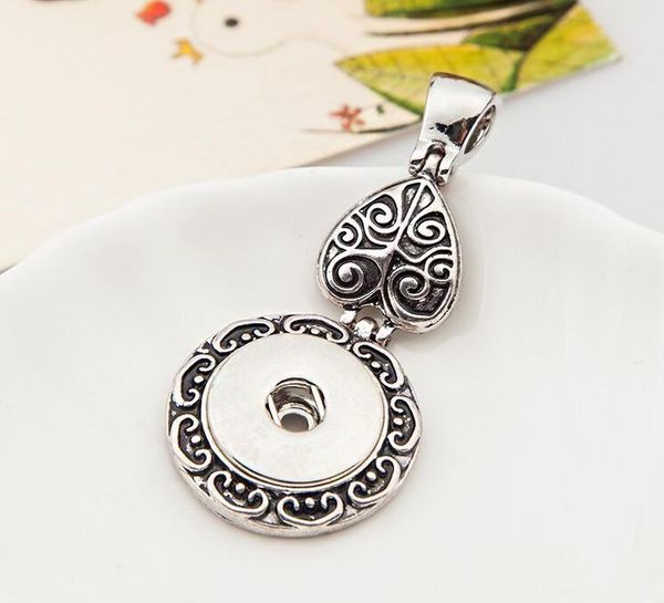 

10pcs/lot retro flowers silver pendant necklaces 18mm button snaps jewelry long chain necklaces pendants for women jewelry