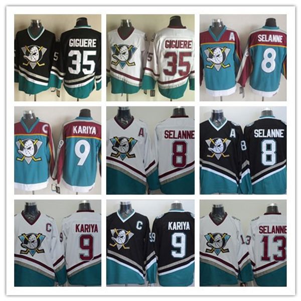 

Anaheim Ducks 8 13 Teemu Selanne 9 Paul Kariya 35 Jean-Sebastien Giguere White Purple Black Red Vintage CCM Hockey Jerseys Ice Cheap