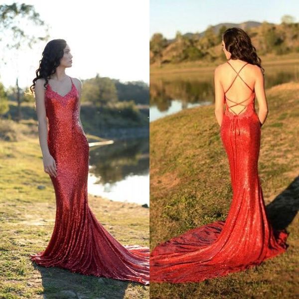 

red halter backless prom dresses 2018 v neck straps sparkle sequined long formal evening gowns vestidos, Black