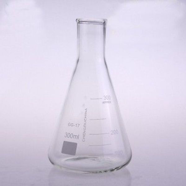 Atacado- 300ml Borossilicato Estreito Borossilicato de Vidro Conical Erlenmeyer Frasco para Laboratório de Química