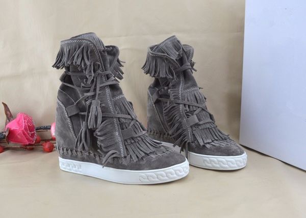 

Бесплатная доставка горячий продавать бахрома замши Клин сапоги Высота увеличен