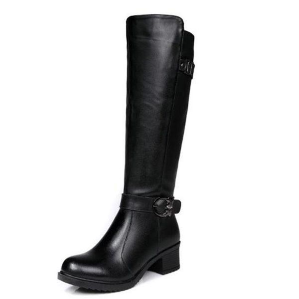 

women high heel boots ladies luxury chunky genuine leather shoes waterproof martin dress fashion boot big size 34-40, Black