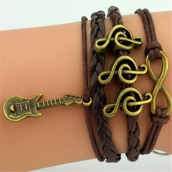 

гитара примечания бесконечность браслеты тканые браслеты multilayer плетеный кожаный ручной комбинация шаблон красочные шарм браслеты ювелир, Golden;silver