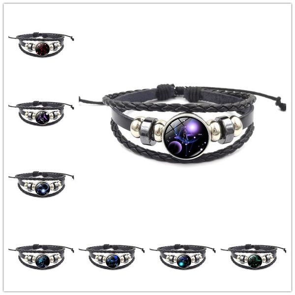 

new 12 constellation multilayer bracelet noosa 18mm snap buttons zodiac bracelet braided leather bracelet for women men snaps jewelry, Golden;silver
