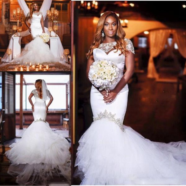 

modest african mermaid wedding dresses with beaded jacket 2017 sweetheart chapel train vestidos de novia garden bridal gowns customized, White