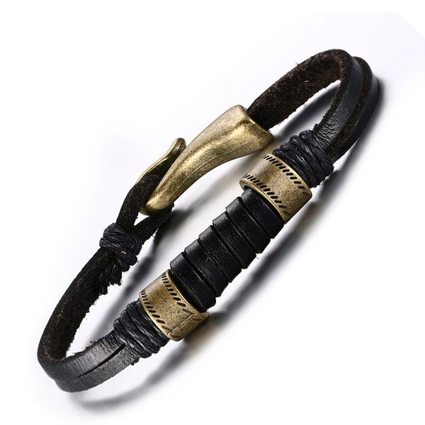 

new arrival black leather wrap bracelet for men male jewelry cool stainless steel bracelet bl-118, Golden;silver