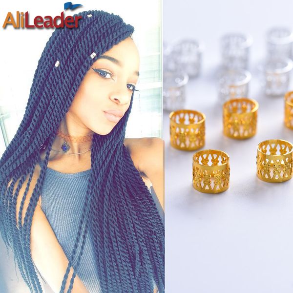 

wholesale-100pcs/lot dreadlock beads adjustable cuff ring 8mm hole aluminum metal tube lock for dreadlocks + 5pcs beads, Black;brown