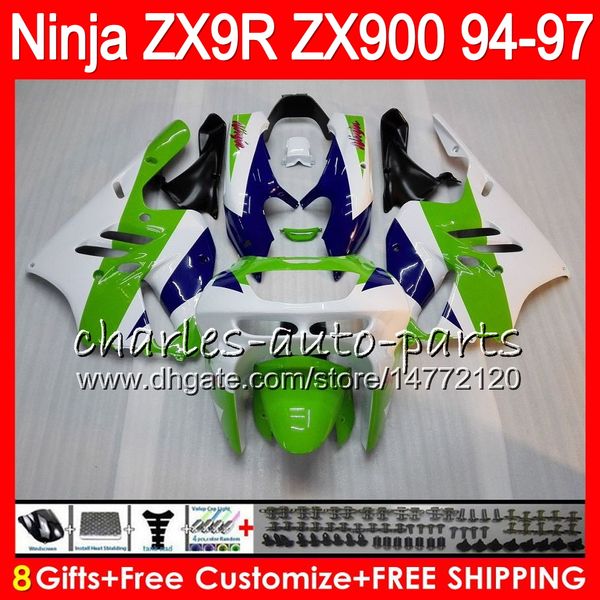 

8gifts 23colors for kawasaki zx 9 r zx9r 94 95 96 97 900cc 49hm10 green white zx 9r zx900 zx900c zx-9r 1994 1995 1996 1997 fairing kit