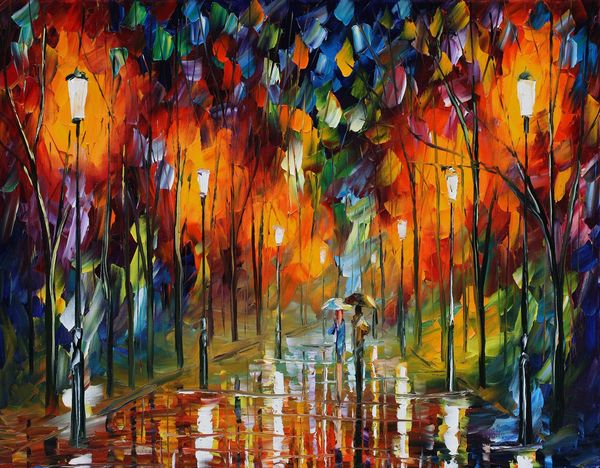 2020 Framed High Quality Handpainted Rain Walk Couple Large Modern