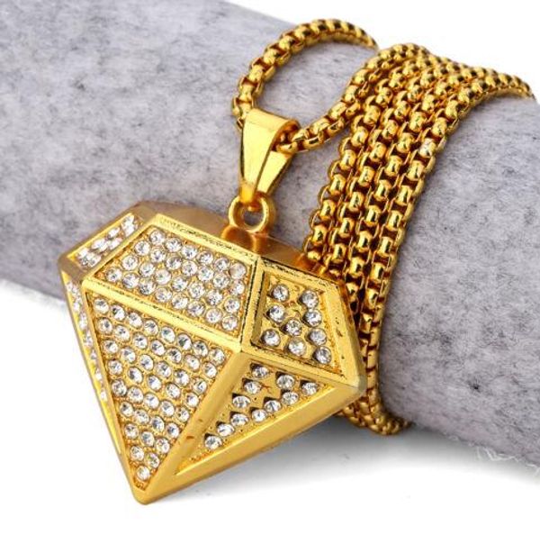 18k banhado a ouro Hip Hop Colar forma de cristal diamante pingente redondo caixa de caixa