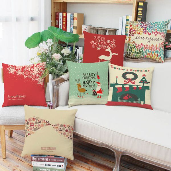 Christmas Series Linen Pillow Case 44cm Cushion Case Bright Color