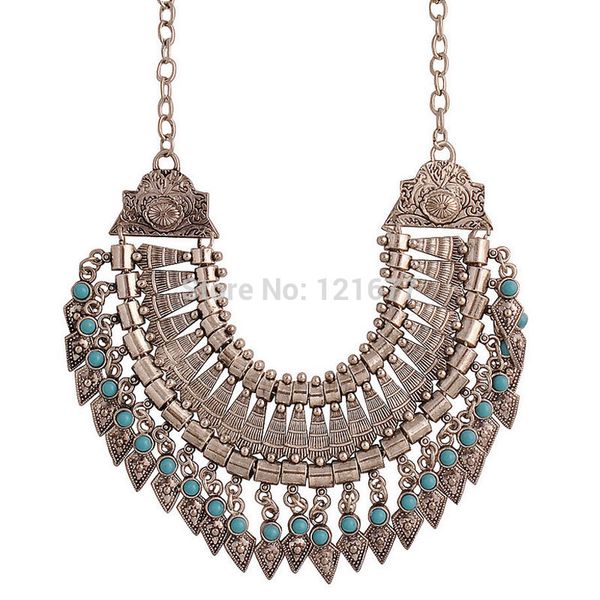 

wholesale- new bohemian fringe tassel collar statement necklace vintage boho gypsy silver festival turkish ethnic chunky pendants necklace
