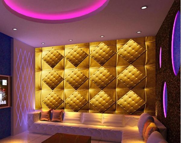 Фото любой размер мода 3D Home Decor красивая золотая мягкая ткань бар КТВ декоративный фон стены