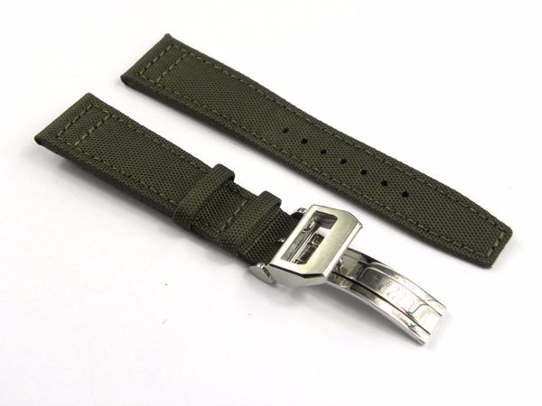 

band 22mmgreen leather black watch fabric buckle steel wrist band 20 strap belt 316l stainless nylon 21 deployment clasp mbmkw, Slivery;brown
