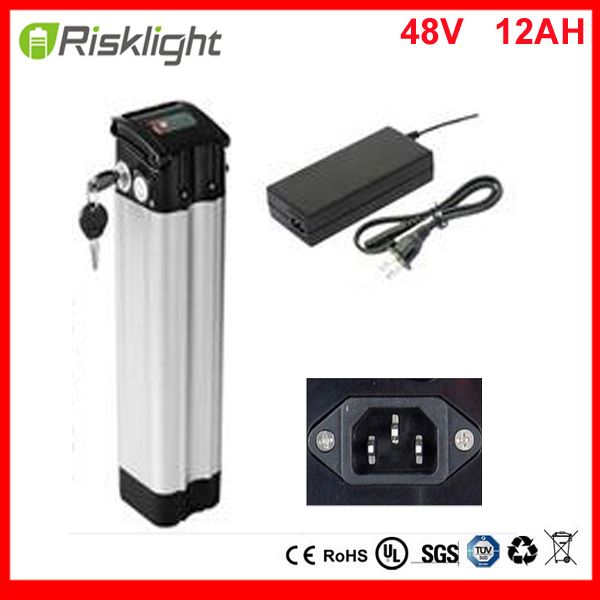 Hergestellt in China, Top-Entladung, 48 V, 12 Ah, Sliver Fish-Akku, 48 V, 750 W, E-Bike-Lithium-Ionen-Akku für 48 V, 750 W Motor mit Ladegerät