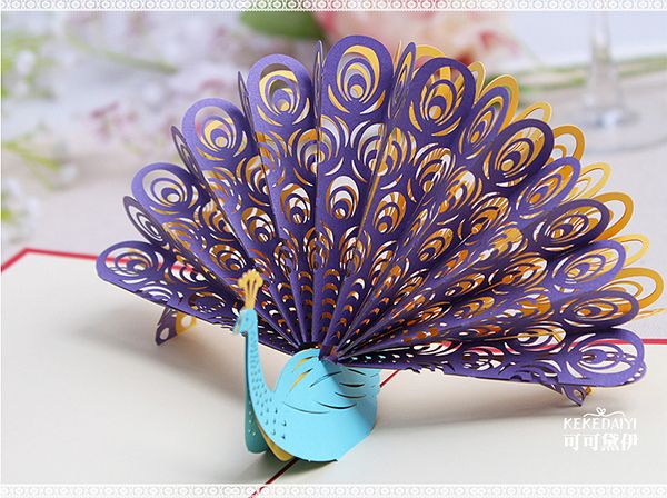 

wholesale- 2016 new 3d up cards custom greeting cards 3d peacock in red for birthday personalised cards ing