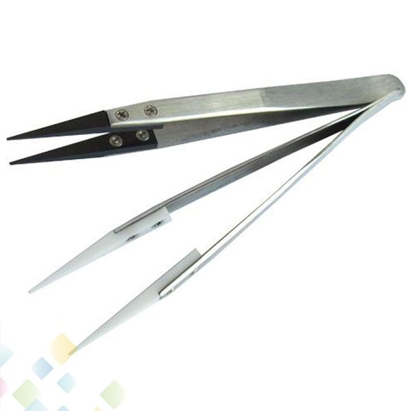 

Best quality Ceramic Tweezers Non-Conductive Heat Resistant Tweezers Stainless Steel Ceramic Tweezers E Cigarette Tools DHL Free