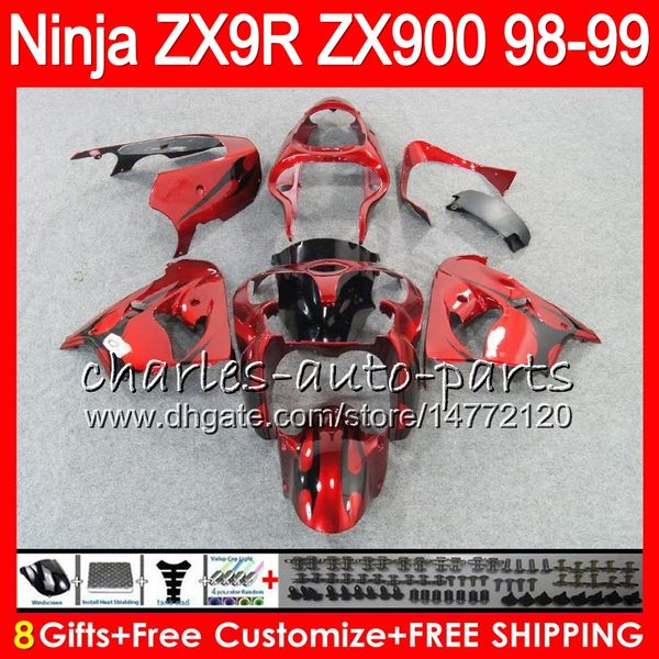 

8gift 23color for kawa aki ninja zx 9 r zx9r 98 99 00 01 900cc 48no8 black flame zx 9r zx900 zx900c zx 9r 1998 1999 2000 2001 fairing kit