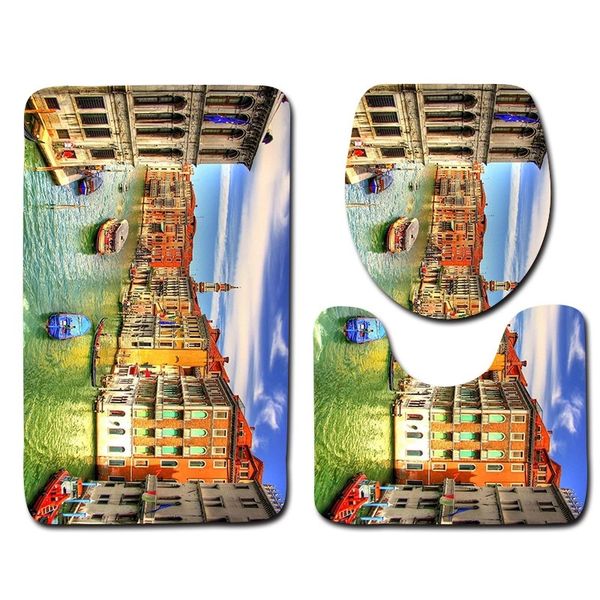 

world scenery style bathroom floor mat 3 pcs set, anti-skid mat for bathroom, bath room carpet, door mat