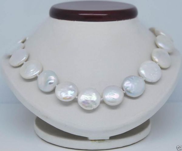 

rare huge 11-12mm natural white freshwater pearl coin beads necklace 18", Silver