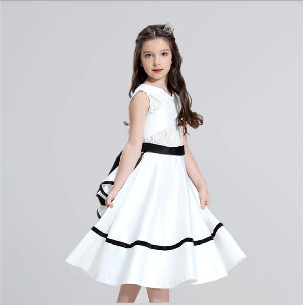 Vestidos de Daminha Elegante Laço Branco Primeira Comunhão Vestidos Para Meninas Pageant Flor Menina Dress Girl Wedding Party Vestidos