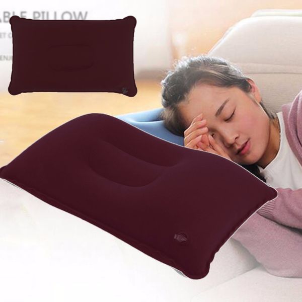 

wholesale- 3 colors outdoor portable folding air inflatable pillow double sided flocking cushion for travel plane l sleep pillow