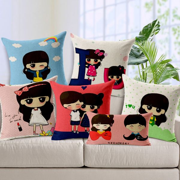 

12 styles creative cartoon pillowcase pillow case cover hand painting young girls pillowcase lovely girls pillow cover linen cotton