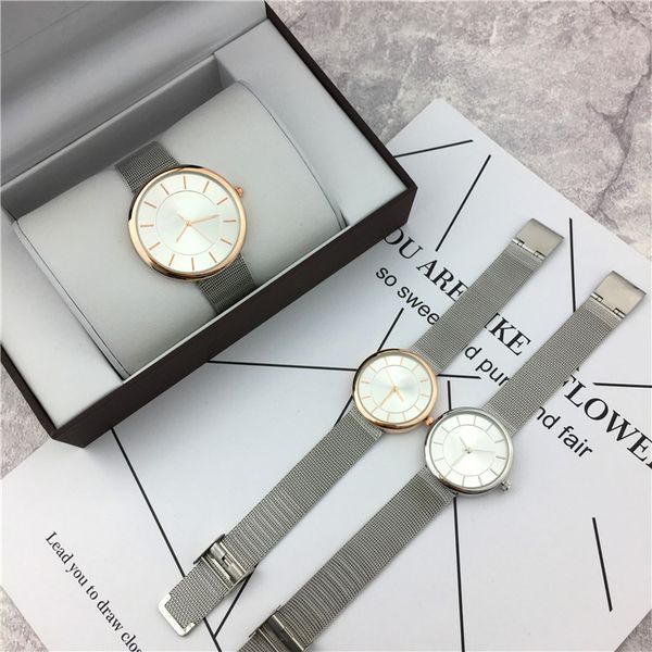 

горячие продажи классические женские / мужские часы relojes de marca mujer тонкая сетка ремень часы леди наручные часы япония движение подар, Slivery;brown