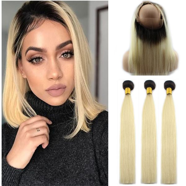 2019 Ombre 360 Lace Frontal With Bundles 1b 613 Platinum Blonde