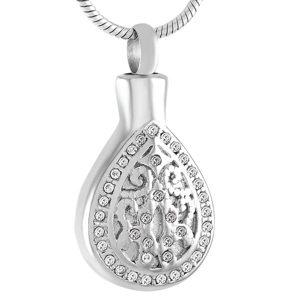 

ijd9426 stainless steel cremation pendant necklace crystal memory ashes keepsake urn necklace jewelry, Silver