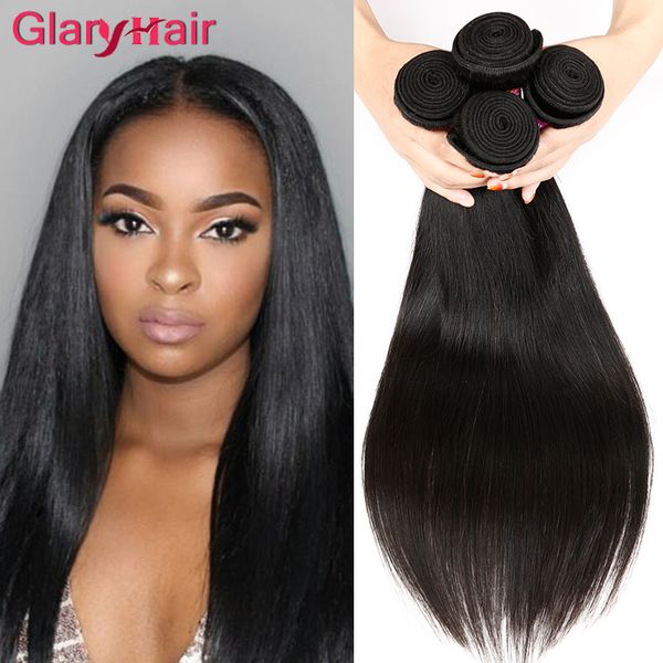 

glary new arrival lady's remy human hair extensions straight weave peruvian malaysian brazilian indian straight virgin hair bundle deal, Black