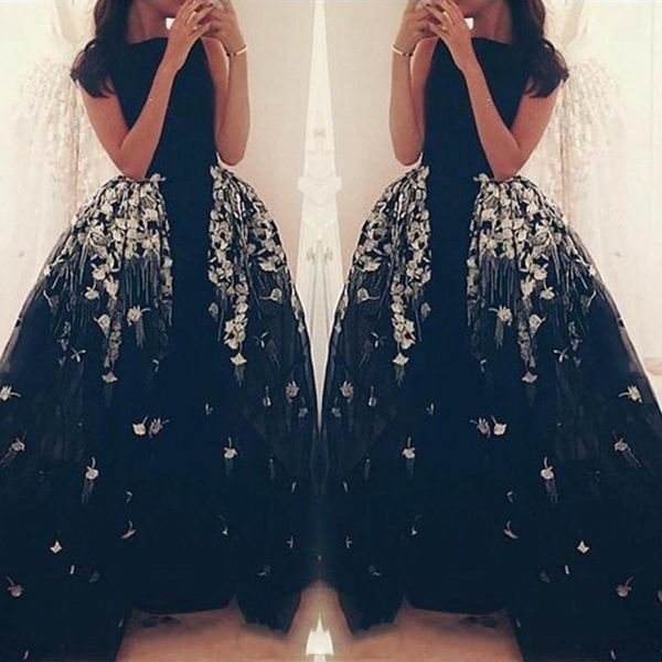 

saudi arabic black prom dresses white appliques tulle puffy overskirts evening gowns sleeveless women formal party vestidos custom made
