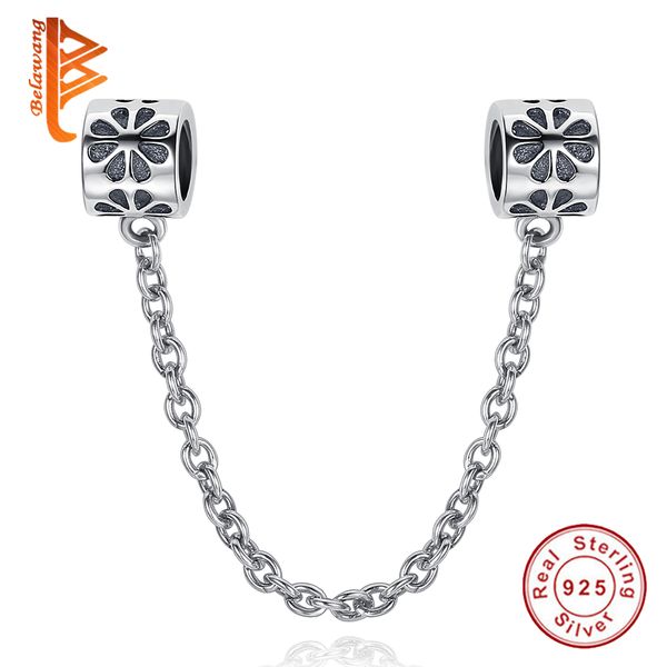 

BELAWANG 925 Sterling Silver Daisy Safety Chain European Floating Charm Beads Fit Pandora Snake Chain Charm Bracelet&Bangle Jewelry Making