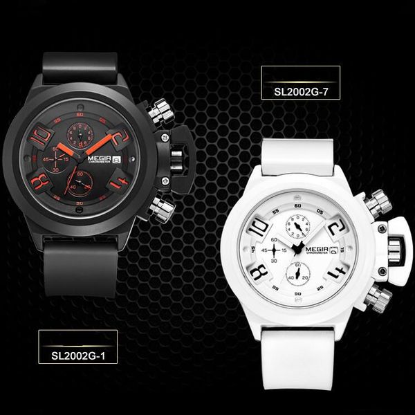 

megir 2002 sport men's men silicone waterproof calendar watch, Slivery;brown