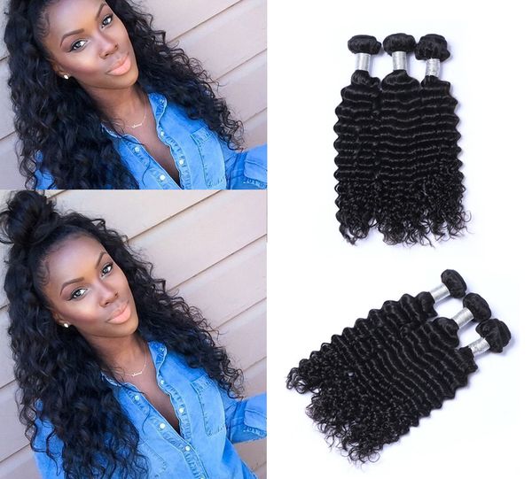 

Unprocessed Brazilian Human Remy Virgin Hair Deep Wave Hair Weaves Hair Extensions Natural Color 100g/bundle Double Wefts 3Bundles/lot