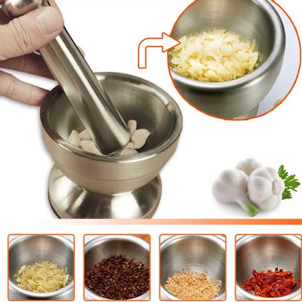 

столовая двойной нержавеющей стали чеснок пресс мясорубка ступка соль пестик пьедестал чаша горшок для перца чили сушеные продукты травы мел