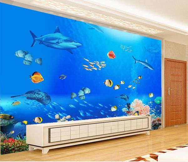 Luxo Europeu Moderna decoração da moda decoração de casa para o quarto Mundo Subaquático Peixes Tropicais TV Parede
