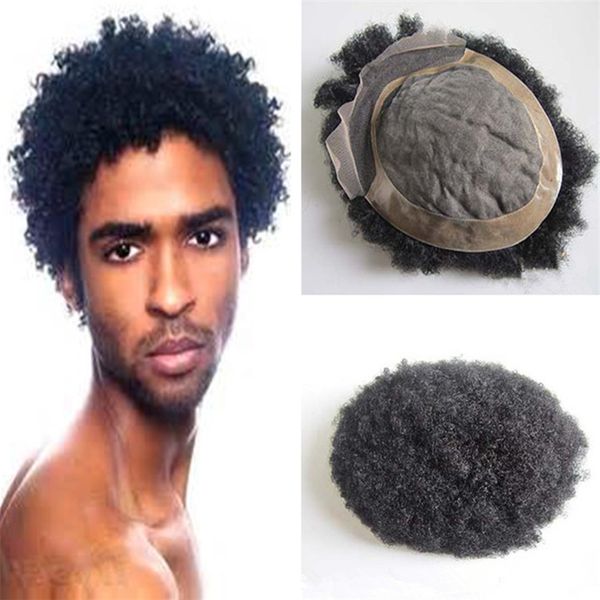 Siyah Ücretsiz Nakliye için Ön Afro Curl peruk içinde Erkekler Kısa Saç Cut 6inch Siyah Renk Yüksek Kaliteli Dantel