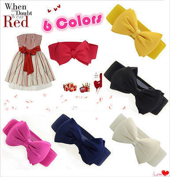 

wholesale- sweet women lady girls chiffon bowknot elastic bow wide stretch buckle waistband waist belts, Black;brown