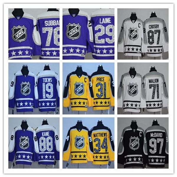 

All Star 2017 Hockey Jerseys White Purple Black 19 Toews 88 Kane 34 Matthews 31 Price 76 Subban 87 Crosby 29 Laine 97 McDavid Uniforms Top