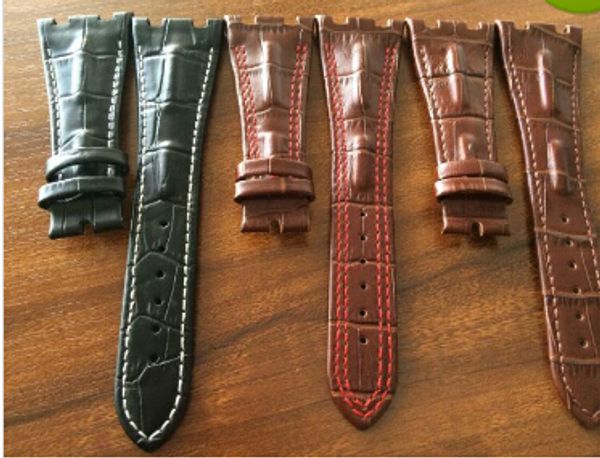 

wholesale-handmade leather watchbands, 28mm alligator strap lines, men's leather watchbands, for ap watchbands, fast delivery, Black;brown