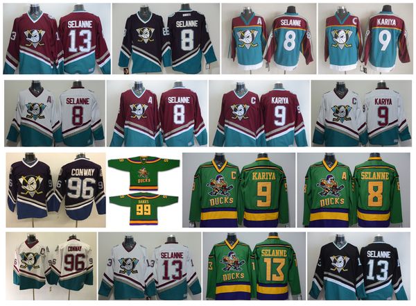

Retro mighty duck hockey jer ey 96 charlie conway 99 adam bank 8 teemu elanne 9 paul kariya 13 elanne titched jer ey