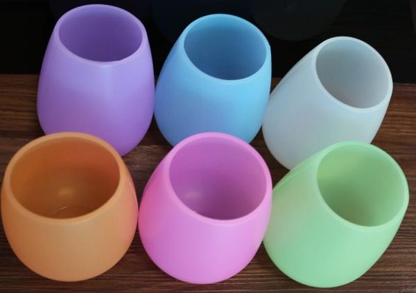 La miscela colora la tazza di vino chiara del silicone del vetro di vino del silicone del vetro di vino di gomma di vetro trasparente infrangibile Trasporto libero 50pcs