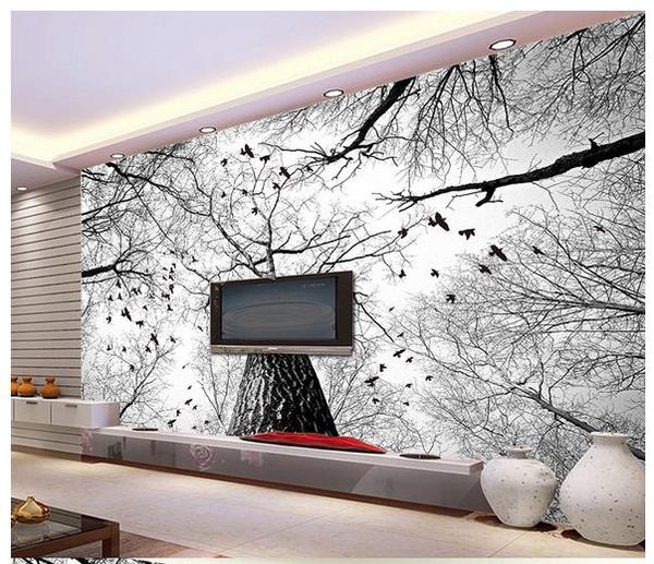 

силуэт дерева фоне стены фреска 3d обои 3d настенные обои для тв фона