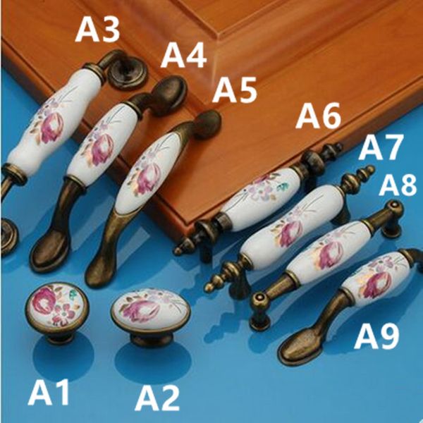 

96 мм 128 мм красный цветок керамический кухонный шкаф ящик ручки ручки 76 мм бронзовый шкаф комод ручки 5 "ручки в стиле ретро